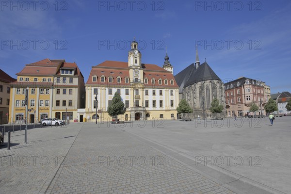 Baroque town hall and late Gothic St Mary's Church, Market Square, Weißenfels, Saxony-Anhalt,