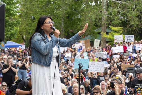 Detroit, Michigan USA - 14 June 2025 - Congresswoman Rashida Tlaib spoke as thousands gathered for