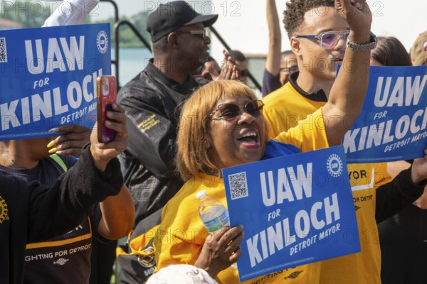 Detroit, Michigan USA - 7 June 2025 - Members of the United Auto Workers rally to support Rev.