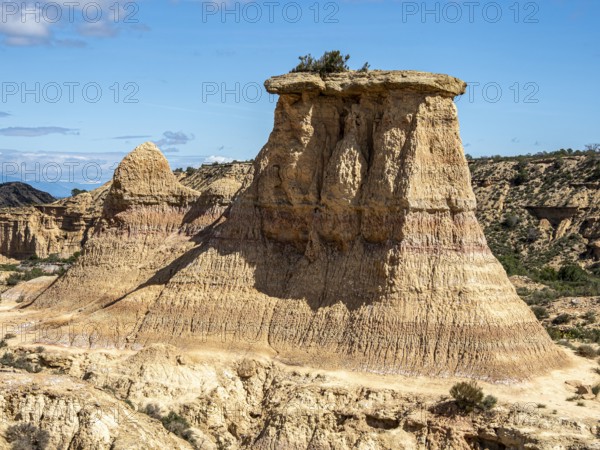 Tozal Solitario rock formation, desert, along gravel road Ruta Jubierre, Desierto de los Monegros,