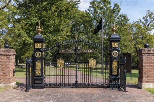 Iron gates at the entrance to the US National Cemetery in the Shiloh National Military Park in