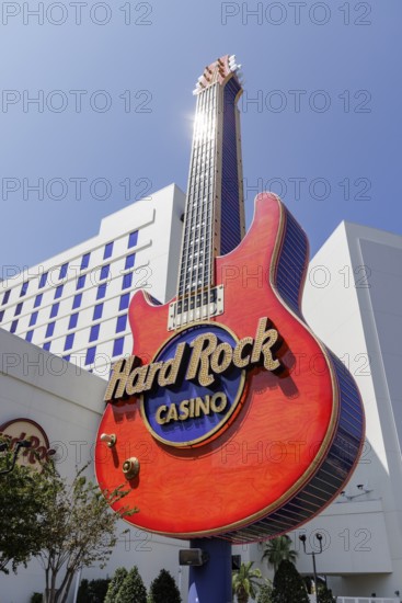 Neon guitar sign in front of the Hard Rock Casino along Highway 90 in Biloxi, Mississippi