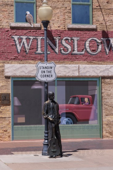 Statue of Glen Frey Standin' on a Corner in Winslow Arizona as sung in the classic Glenn Frey and