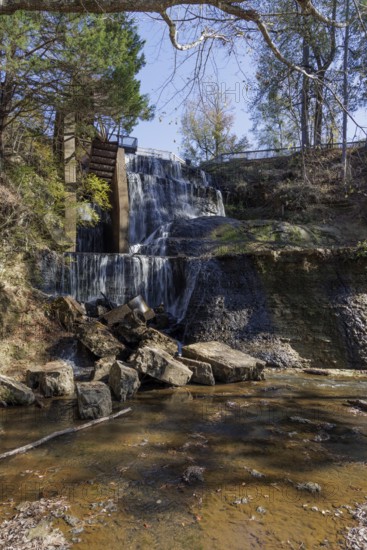 Water diverted from nearby Chunky River to this man-made waterfall to power a grist and cotton mill