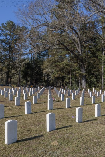 Headstones of many unknown confederate soldiers at the Enterprise Confederate Cemetery in