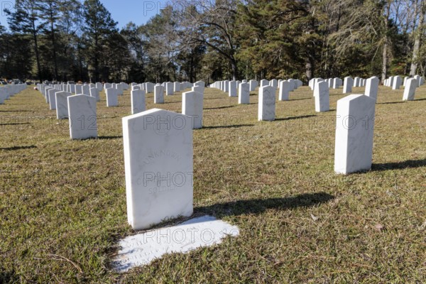 Headstones of many unknown confederate soldiers at the Enterprise Confederate Cemetery in