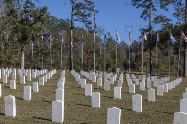 Headstones of many confederate soldiers at the Enterprise Confederate Cemetery in Enterprise,