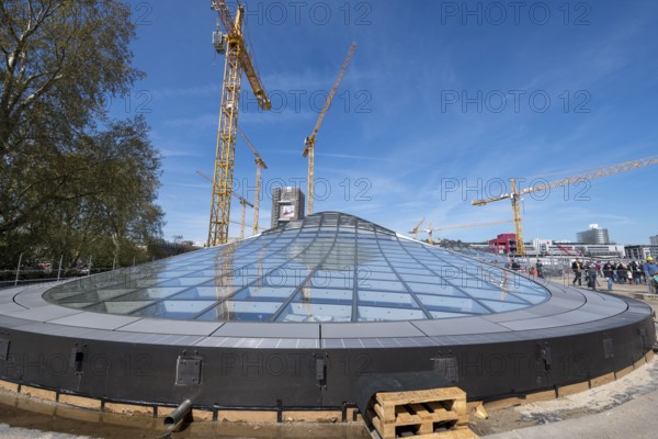 Open days at the new main railway station, Stuttgart 21, close-up view of a glass roof on a