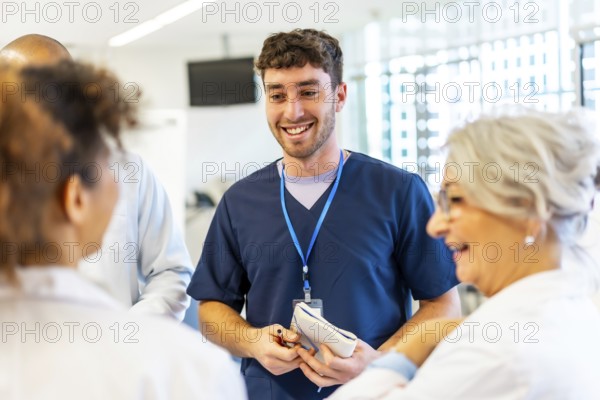 Doctors and nurses collaborating, sharing expertise, and coordinating patient care in a modern