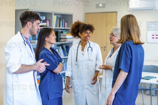 Diverse medical professionals collaborating, sharing expertise, and strategizing for optimal