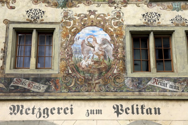 House facade with facade painting in the old town, butcher's shop zum Pelican, Stein am Rhein,