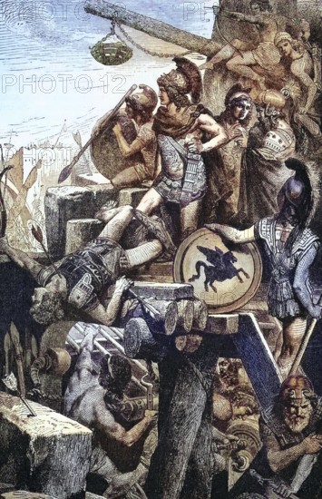 Alexander the Great at the siege of Tyre in 332 BC in the south of present-day Lebanon, digital