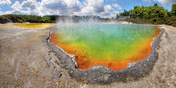 Champagne Pool, hot spring glowing in multiple colors, Waiotapu, Rotoua, Waikato Region, New