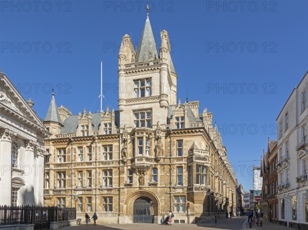 Tower of the Waterhouse Building, Gonville and Caius College, King's Parade, Cambridge, England,