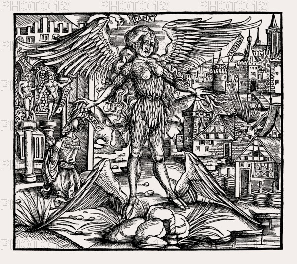 Fama, Sebastian Brant's Virgil Aeneid, printed by Hans Grüninger, Strasbourg, 1502, facsimile 19th