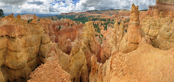 Amphitheater with sandstone pillars or hoodoos, landscape formed by erosion, Bryce Canyon National