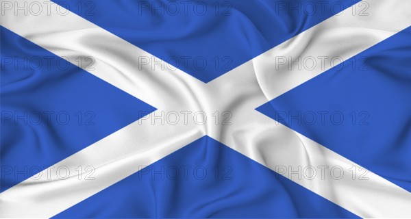 Realistic Scotland flag waving. Close up of flag of Scotland with cloth texture