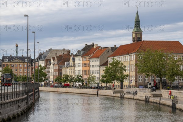 View from the bridge Højbro, Slotsholm Canal, Gammel Strand, to houses at Nybrogade, Copenhagen,