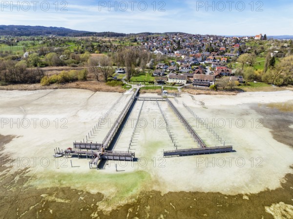 Aerial view of the Höri peninsula with the Lake Constance community of Horn at low tide and the