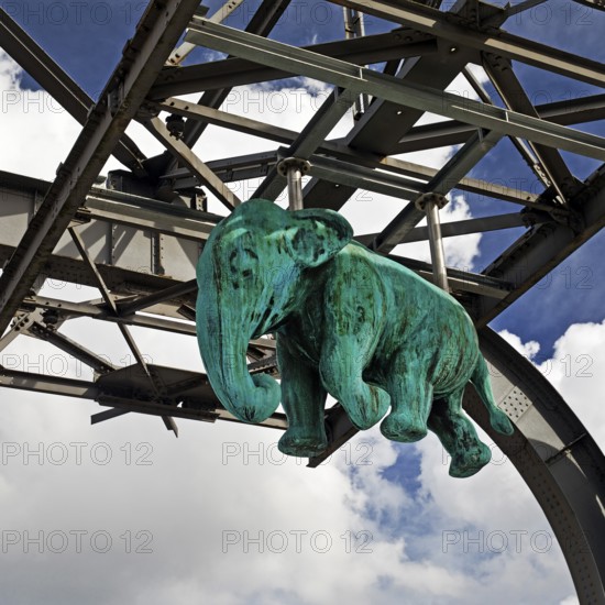 Elephant sculpture on an arch of the Wuppertal suspension railway, artist Jörg Mazur, LVR