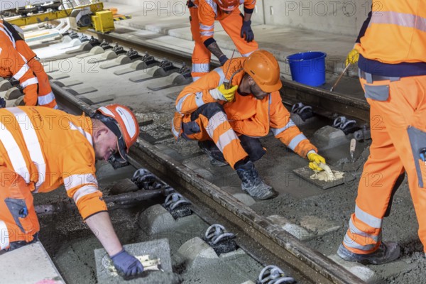 Deutsche Bahn AG track construction at Stuttgart Airport. The last few meters of solid road in the
