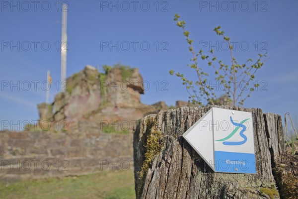Hiking trail Bliessteig, symbol, sign, signpost, signpost, hiking, hiking, tree stump, rock, depth