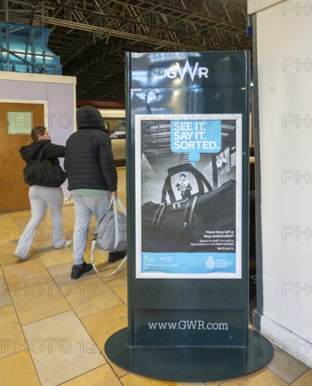 Transport Police See It, Say It, Sorted, security poster, Temple Meads railway station, Bristol,