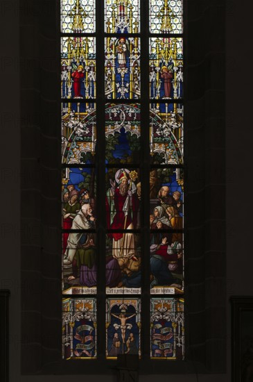 Interior view, late Gothic stained glass window, church window, parish church, parish church of St