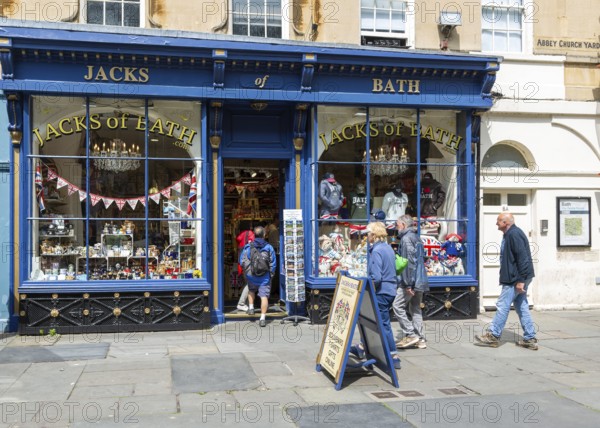Jacks of Bath tourist souvenir shop, Abbey Church Yard, city of Bath, north east Somerset, England,