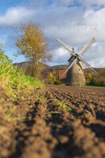 View of the Eisbergen windmill or Röckemann's mill, Porta Westfalica, Minden Lübbecke district,