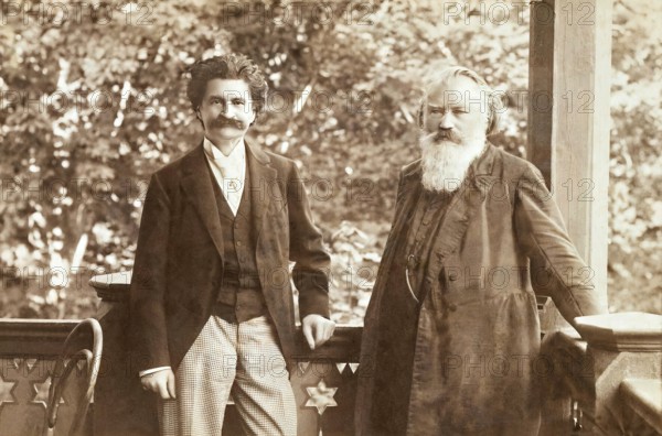 Johann Baptist Strauss II together with Johannes Brahms, 1894, by R._Krziwanek, digitally edited