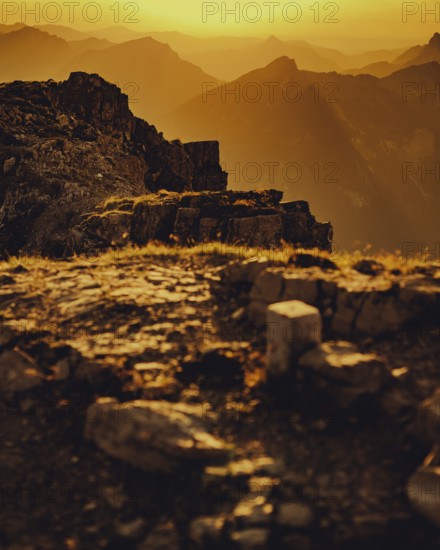 Thaneller summit at sunset in the Lechtal valley in Tyrol with a wonderful view of the surrounding