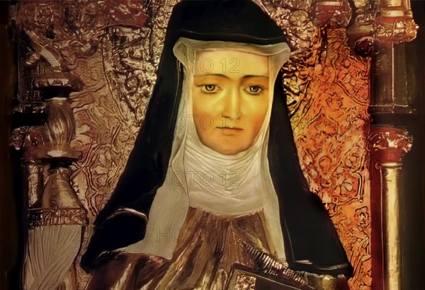 Figure of Hildegard of Bingen, Sibyl of the Rhine, 1098 – 1179, German Benedictine abbess and