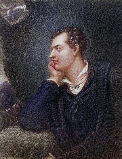 George Gordon, Lord Byron 1788-1824, English romantic poet. Painted by H. Robinson after a drawing