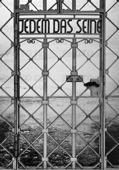 Tor tor to the beech forest concentration camp with the slogan Jedem das Seine on the entrance