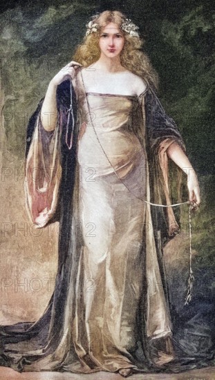 Joan I of Anjou, Giovanna d'Angi, Queen of Naples, 1326, 1382, coloured wood engraving,