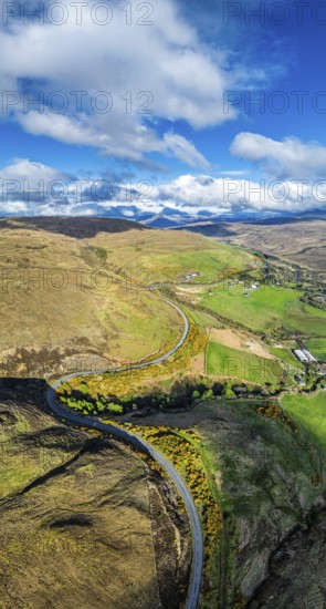 Panorama of Farms and Moors over Loch Harport from a drone, Drynoch, Isle of Skye, Highlands,