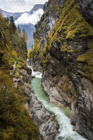The river Lammer in the gorge Lammerklamm (Lammeröfen) . A path leads through the gorge on the left