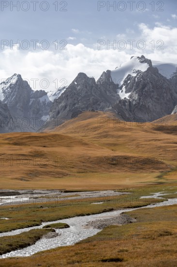 Mountain with glacier in the Keltan Mountains, Sary Beles Mountains, Tien Shan, Naryn Province,