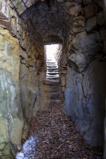 The so-called dwarf cave near the Schönen Höhe in winter, Dürrröhrsdorf-Dittersbach, Saxony,