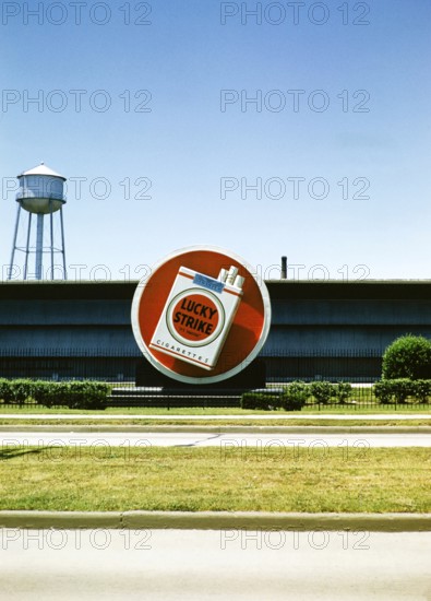 Lucky Strike cigarette advert, Philip Morris tobacco factory, probably in Durham, North Carolina.