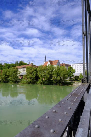 University Church of St Nikola from the Inn footbridge, Fünferlsteg over the Inn, Passau, Lower