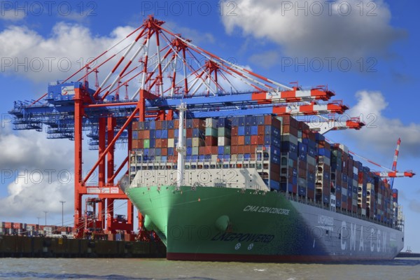 The container ship CMA CGM Concorde in JadeWeserPort unloading the containers., LNG container ship,
