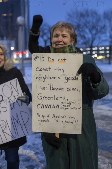 Detroit, Michigan USA - 17 February 2025 - People say 'No Kings on Presidents Day' in response to