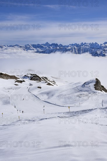 Ski area of the Hohe Ifen (2230 m) in Kleinwalsertal, on the Gottesacker plateau, Allgäu,