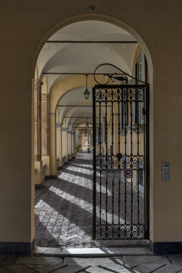 Entrance gate to the Villa del Principe, Palazzo di Andrea Doria, Piazza dei Principe, Genoa. Italy