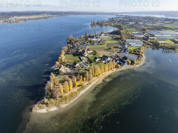 Aerial view of the north-western tip of the island of Reichenau with the district of Niederzell and