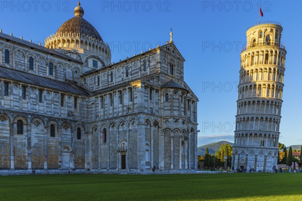 The Cathedral of Santa Maria Assunta and the Leaning Tower in the evening light, Pisa, Tuscany,
