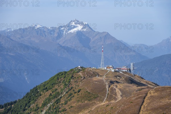 Venet mountain station and summit, Venet mountain railway, behindHoher Riffler, Ötztal Alps, Tyrol,