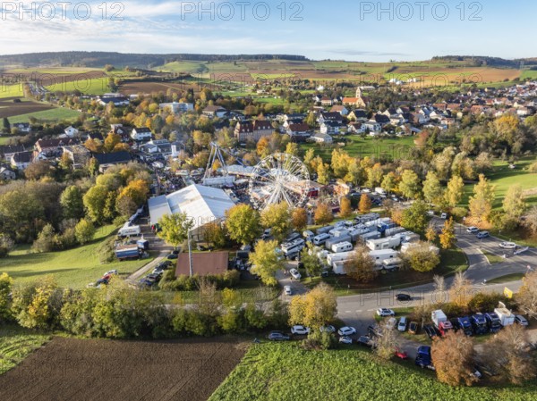Aerial view of the town of Tengen, during the 734th Schätzele market, one of the most important